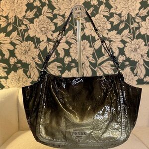 Prada Authentic Black Gold Ombré Patent Leather Shoulder Bag RARE